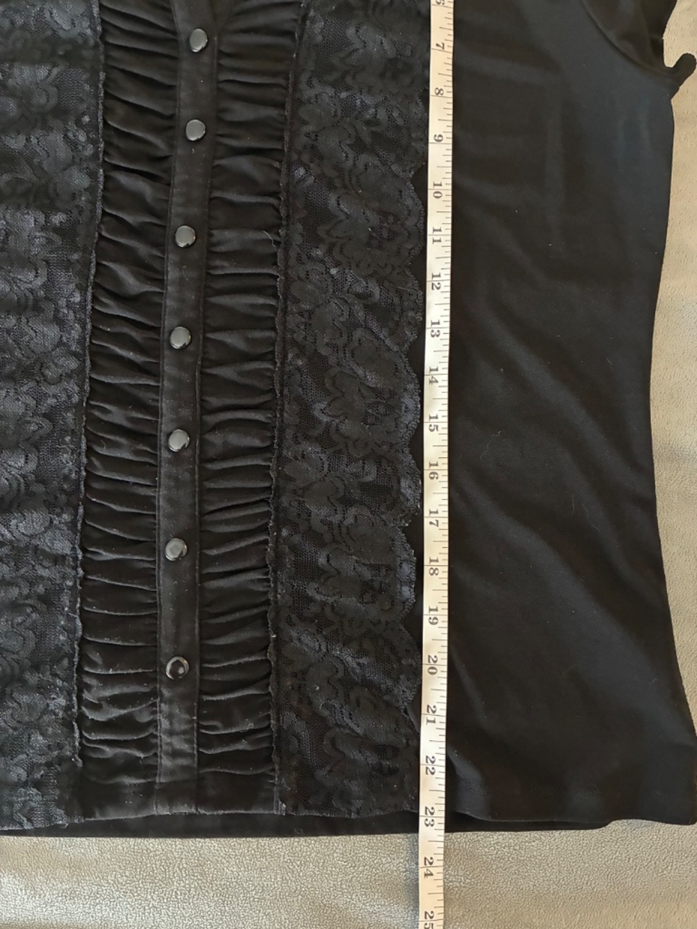 Black Ruffled Lace-Trim Women's Button Front Top - Picture 7 of 7